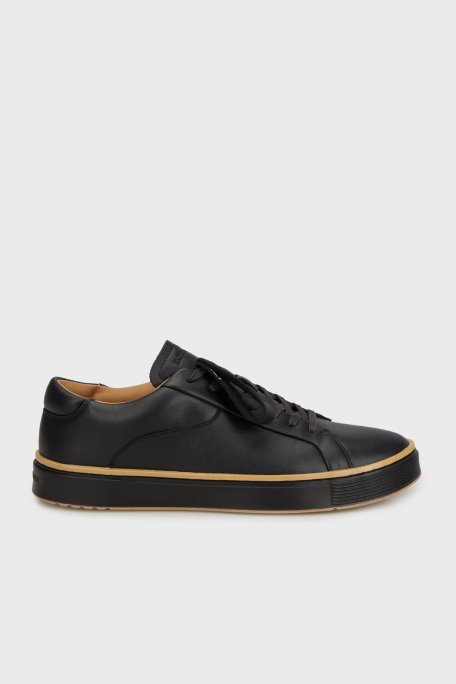 Emporio Armani Deri Logolu Sneaker Erkek Ayakkabı EM003081 AF18228 UC001 SİYAH - Emporio Armani