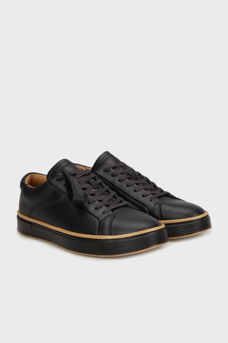 Emporio Armani Deri Logolu Sneaker Erkek Ayakkabı EM003081 AF18228 UC001 SİYAH - Emporio Armani (1)