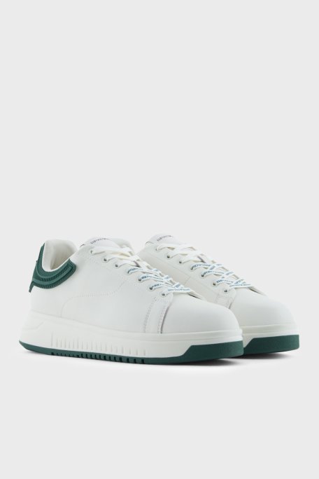Emporio Armani Deri Logolu Sneaker Erkek Ayakkabı EM003663 AF18212 M0095 BEYAZ-HAKİ - Emporio Armani (1)
