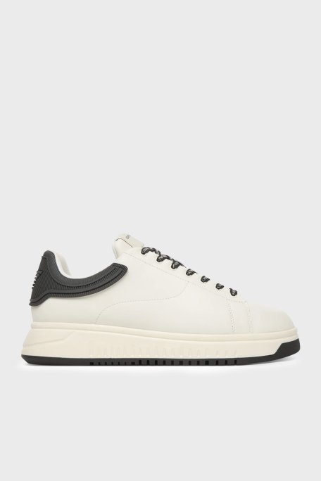 Emporio Armani Deri Logolu Sneaker Erkek Ayakkabı EM003663 AF18212 M0364 BEYAZ - Emporio Armani