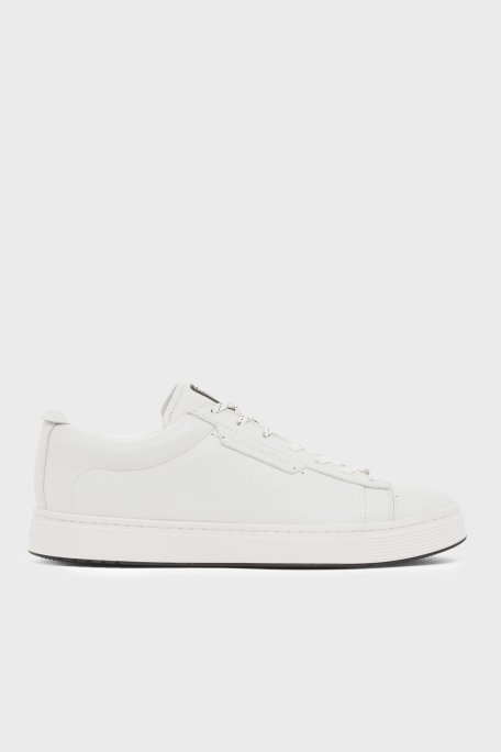 Emporio Armani Deri Logolu Sneaker Erkek Ayakkabı EM005292 AF24320 U0003 BEYAZ - Emporio Armani