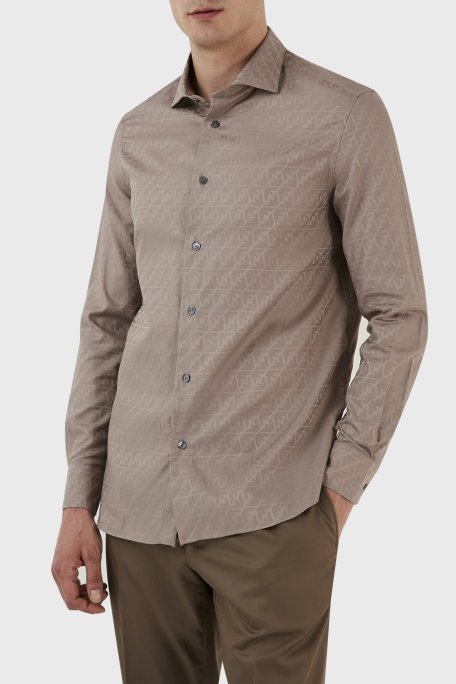 Emporio Armani Desenli % 100 Pamuk Regular Fit Uzun Kol Erkek Gömlek 3R1C86 1K0DZ F1C3 VİZON - Emporio Armani