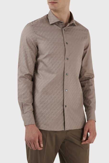 Emporio Armani Desenli % 100 Pamuk Regular Fit Uzun Kol Erkek Gömlek 3R1C86 1K0DZ F1C3 VİZON - Emporio Armani (1)
