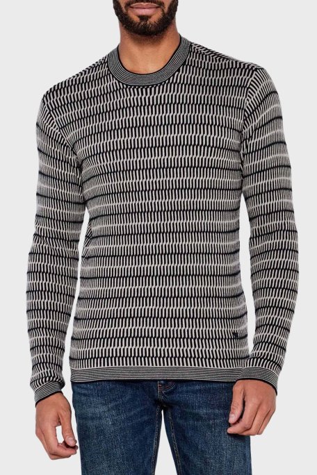 Emporio Armani Desenli % 100 Yün Regular Fit Bisiklet Yaka Erkek Kazak EM002194 AF14195 FC101 SİYAH - Emporio Armani