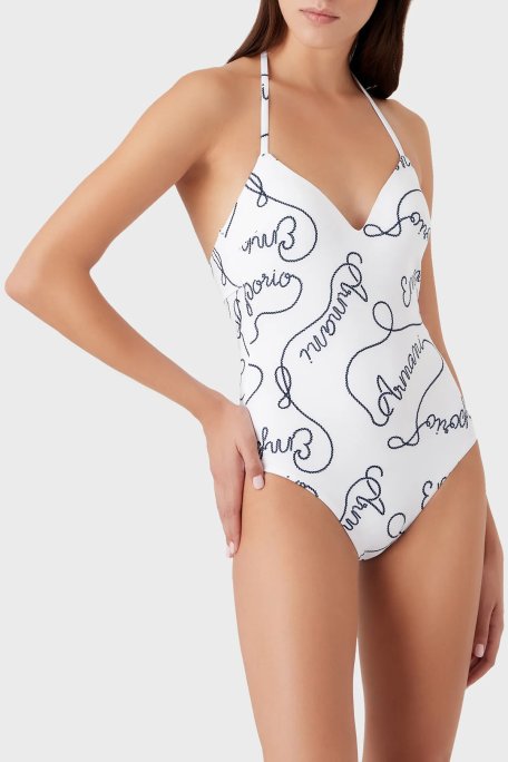 Emporio Armani Desenli Bağlama Detaylı Balensiz Kadın Mayo 262642 3R310 10410 BEYAZ - Emporio Armani