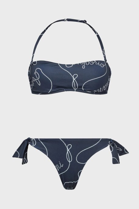 Emporio Armani Desenli Bağlama Detaylı Sert Hafif Dolgulu Bayan Bikini 262636 3R310 01736 LACİVERT - Emporio Armani (1)