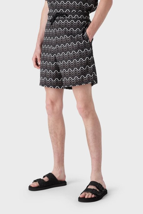 Emporio Armani Desenli Belden Bağlamalı Regular Fit Cepli Erkek Bermuda 3R1PR0 1NWDZ F074 SİYAH - Emporio Armani