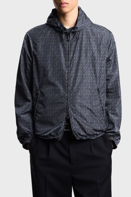 Emporio Armani Desenli Çift Taraflı Comfort Fit Kapüşonlu Erkek Mont EM003265 AF12021 FB286 LACİVERT - Emporio Armani