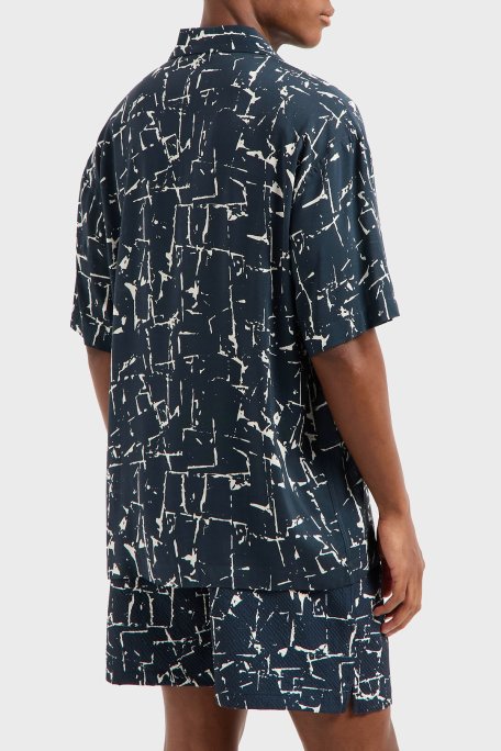 Emporio Armani Desenli Comfort Fit Apaş Yaka Kısa Kollu Erkek Gömlek EM000593 AF12351F B070 LACİVERT-BEYAZ - Emporio Armani (1)