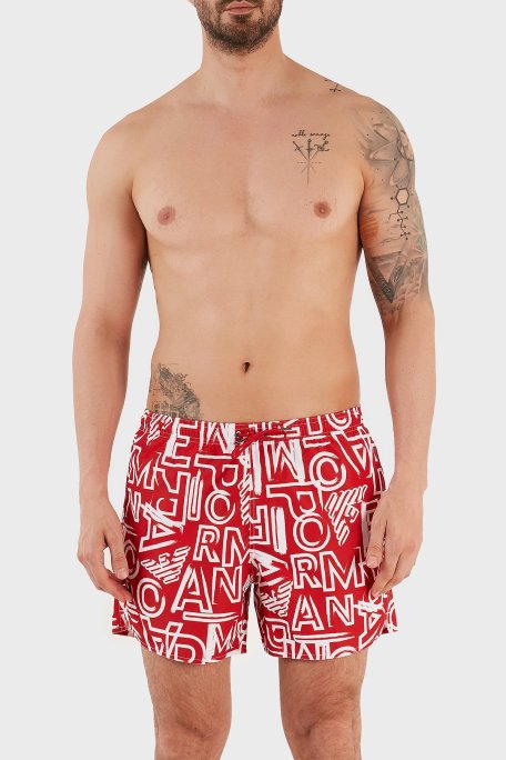 Emporio Armani Desenli Deniz Şortu Cepli Erkek Mayo Short 211740 3R435 24073 KIRMIZI - Emporio Armani