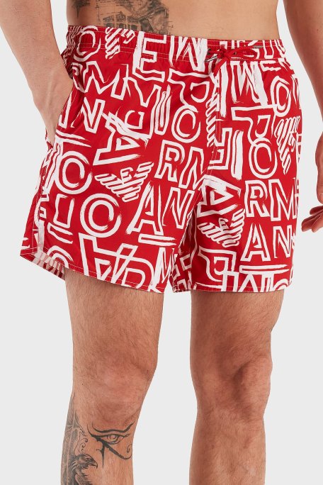 Emporio Armani Desenli Deniz Şortu Cepli Erkek Mayo Short 211740 3R435 24073 KIRMIZI - Emporio Armani (1)