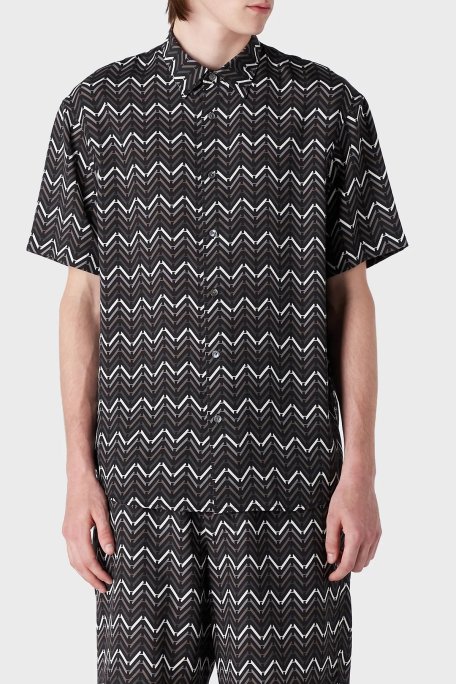 Emporio Armani Desenli Kısa Kollu Erkek Gömlek 3R1CQ7 1NWDZ F074 SİYAH - Emporio Armani