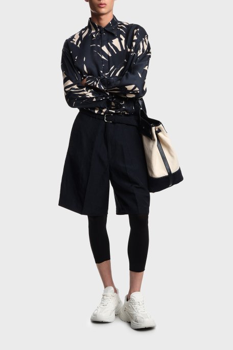 Emporio Armani Desenli Relaxed Fit Uzun Kollu Erkek Gömlek EM005762 AF13285 F1047 LACİVERT-BEJ - Emporio Armani