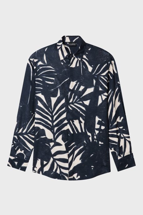 Emporio Armani Desenli Relaxed Fit Uzun Kollu Erkek Gömlek EM005762 AF13285 F1047 LACİVERT-BEJ - Emporio Armani (1)