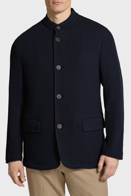 Emporio Armani Dokulu Hakim Yaka Düğmeli Erkek Ceket EM005891 AF23623 UB118 LACİVERT - Emporio Armani