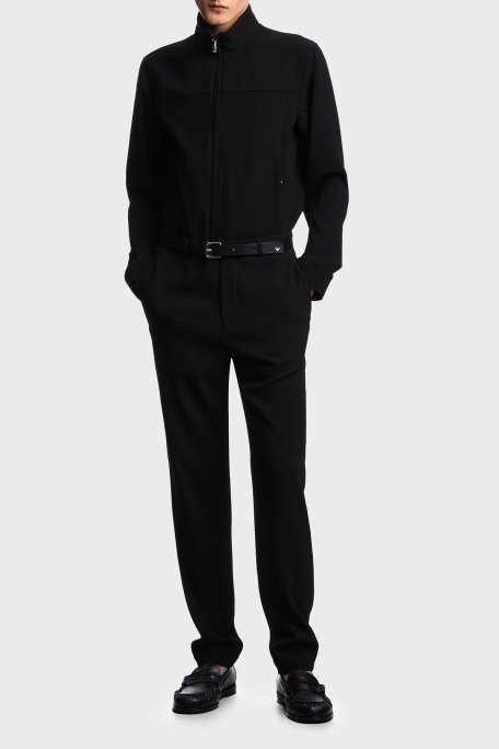 Emporio Armani Dokuma Regular Fit Yüksek Bel Düz Paça Chino Erkek Pantolon EM000158 TE14101 UC001 SİYAH - Emporio Armani