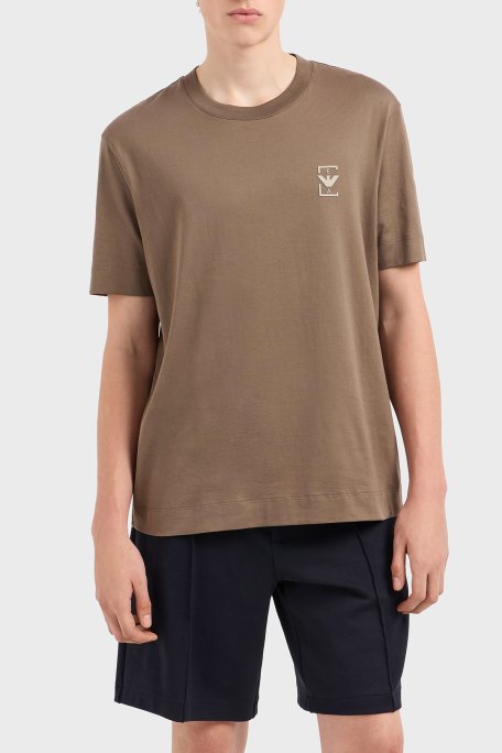 Emporio Armani Emporio Armani % 100 Pamuk Relaxed Fit Bisiklet Yaka Erkek T Shirt EM001068 AF12926 U6195 KAHVE - Emporio Armani