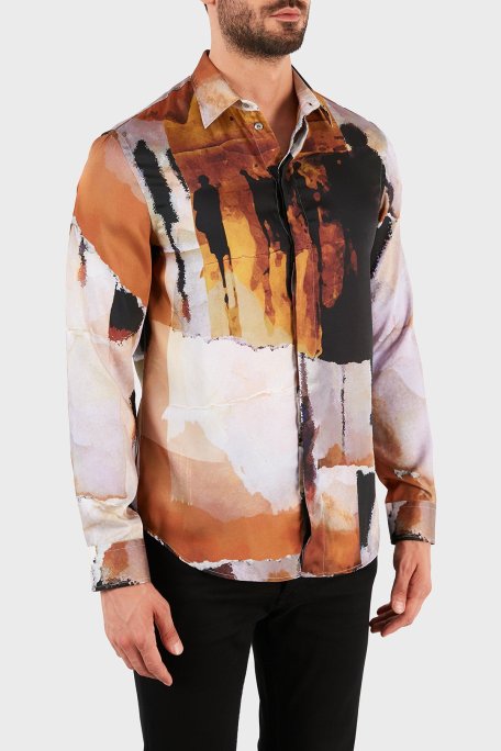 Emporio Armani Baskılı Düz Yaka % 100 Pamuk Erkek Gömlek B1SM0B B136C 036 KAHVE-TABA - Emporio Armani (1)