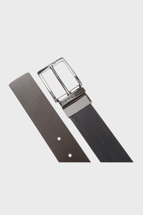 Emporio Armani Logo Baskılı Ters Çevrilebilir Kayış % 100 Deri Erkek Kemer Y4S426 YTU5J 88044 SİYAH-KAHVE - Emporio Armani (1)