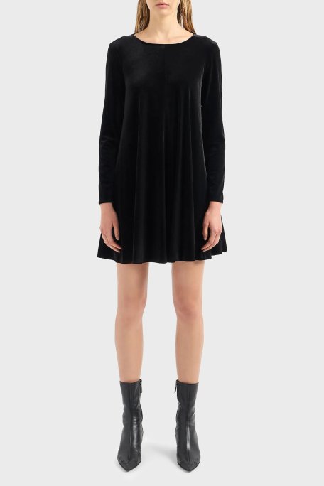 Emporio Armani Fermuarlı Şönil Kloş Bayan Elbise 6R2A6B 2JVZZ 0999 SİYAH - Emporio Armani