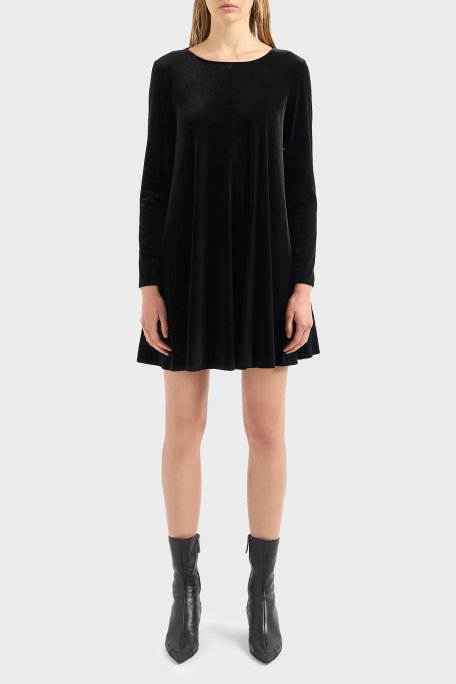 Emporio Armani Fermuarlı Şönil Kloş Kadın Elbise 6R2A6B 2JVZZ 0999 SİYAH - Emporio Armani