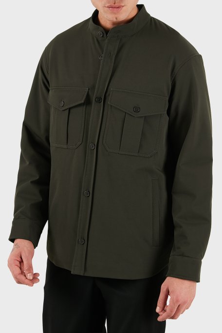 Emporio Armani Göğüs Cep Detaylı Comfort Fit Dik Yaka Düğmeli Erkek Ceket EM003695 AF18502 U8120 HAKİ - Emporio Armani