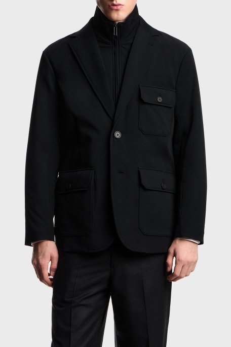 Emporio Armani Hafif Dolgulu Regular Fit Kruvaze Yaka Blazer Erkek Ceket EM003835 AF18502 UC001 SİYAH - Emporio Armani