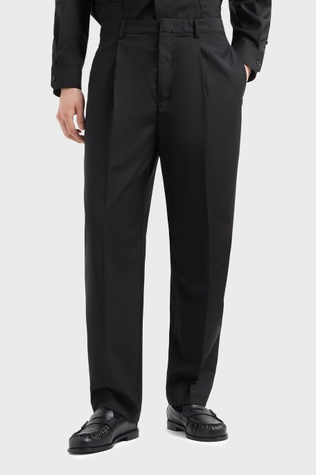 Emporio Armani Hafif Yün Regular Fit Normal Bel Düz Paça Erkek Pantolon EM001211 AF13821 UC001 SİYAH - Emporio Armani