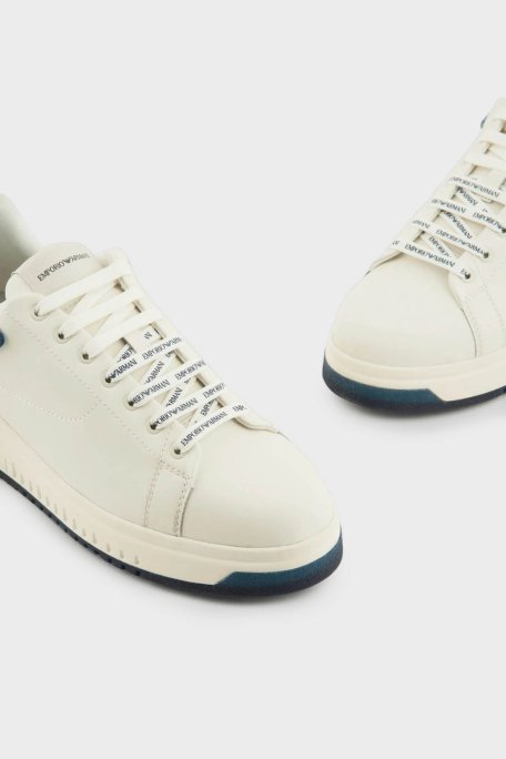 Emporio Armani Hakiki Deri Logolu Sneaker Erkek Ayakkabı EM003663 AF18212 FB060 EKRU-YEŞİL - Emporio Armani (1)