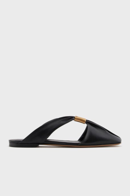 Emporio Armani Hakiki Deri Metalik Logo Detaylı Bayan Terlik X3R036 XF271 00002 SİYAH - Emporio Armani