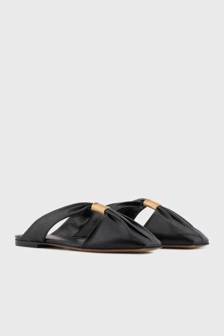 Emporio Armani Hakiki Deri Metalik Logo Detaylı Bayan Terlik X3R036 XF271 00002 SİYAH - Emporio Armani (1)