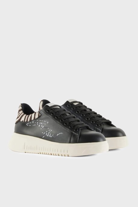 Emporio Armani Hakiki Deri Sneaker Bayan Ayakkabı X3X024 XN388 R298 SİYAH - Emporio Armani (1)