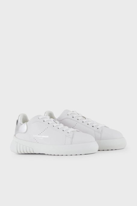 Emporio Armani Hakiki Deri Sneaker Bayan Ayakkabı X3X187 XN850 M696 BEYAZ-GÜMÜŞ - Emporio Armani (1)
