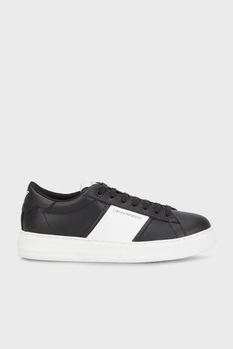 Emporio Armani Hakiki Deri Sneaker Erkek Ayakkabı X4X570 XN840 N642 SİYAH-BEYAZ - Emporio Armani