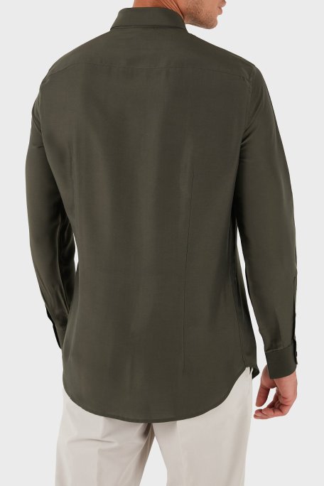 Emporio Armani İpek Karışımlı Regular Fit Klasik Yaka Erkek Gömlek EM001537 AF17293 U8120 HAKİ - Emporio Armani (1)