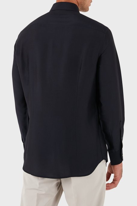 Emporio Armani İpek Karışımlı Regular Fit Klasik Yaka Erkek Gömlek EM001537 AF17293 UB118 LACİVERT - Emporio Armani (1)