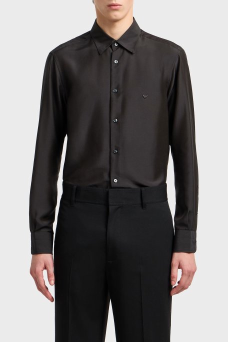 Emporio Armani İpek Karışımlı Regular Fit Klasik Yaka Erkek Gömlek EM001537 AF17293 UC001 SİYAH - Emporio Armani