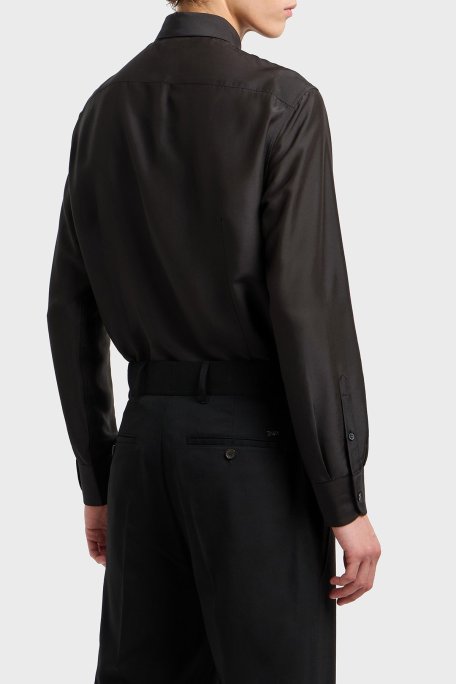 Emporio Armani İpek Karışımlı Regular Fit Klasik Yaka Erkek Gömlek EM001537 AF17293 UC001 SİYAH - Emporio Armani (1)