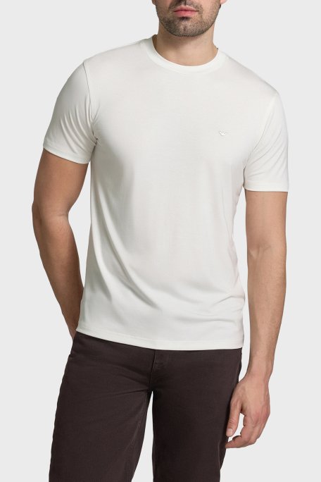 Emporio Armani İpek Karışımlı Regular Fit Logolu Bisiklet Yaka Erkek T Shirt EM004586 AF13721 U0003 BEYAZ - Emporio Armani