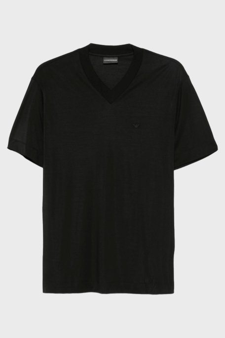 Emporio Armani İpek Karışımlı Regular Fit V Yaka Jarse Erkek T Shirt EM003465 AF13721 UC001 SİYAH - Emporio Armani