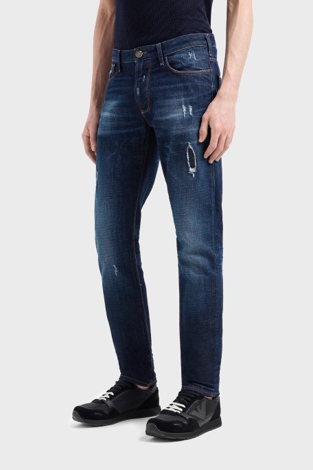 Emporio Armani J06 Düşük Bel Slim Fit Dar Paça Jeans Erkek Kot Pantolon 3D1J06 1D14Z 0942 LACİVERT - Emporio Armani