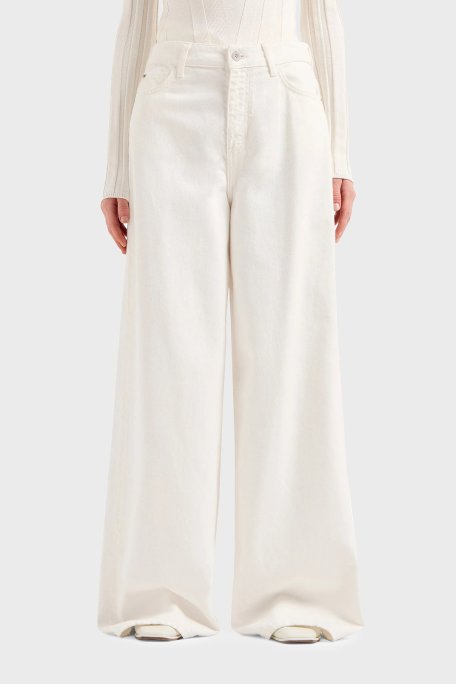 Emporio Armani J1C Normal Bel Regular Fit Palazzo Jeans Bayan Kot Pantolon 3D2J1C 2NY0Z 0101 BEYAZ - Emporio Armani