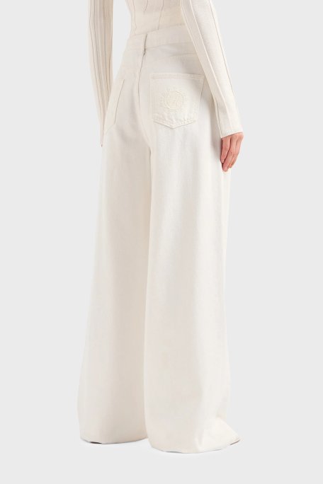 Emporio Armani J1C Normal Bel Regular Fit Palazzo Jeans Kadın Kot Pantolon 3D2J1C 2NY0Z 0101 BEYAZ - Emporio Armani (1)