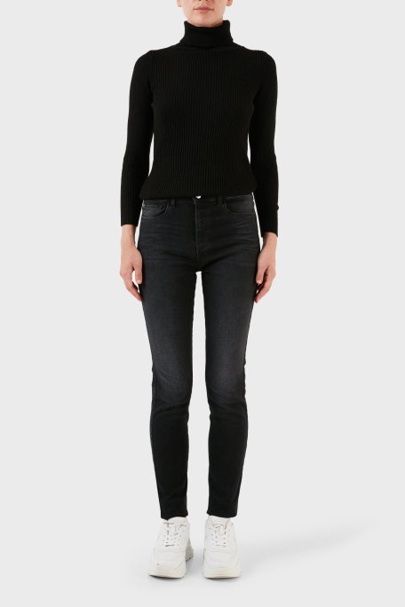 Emporio Armani J20 Pamuklu Yüksek Bel Skinny Fit Dar Paça Jeans Bayan Kot Pantolon 6R2J20 2DAXZ 0005 SİYAH - Emporio Armani