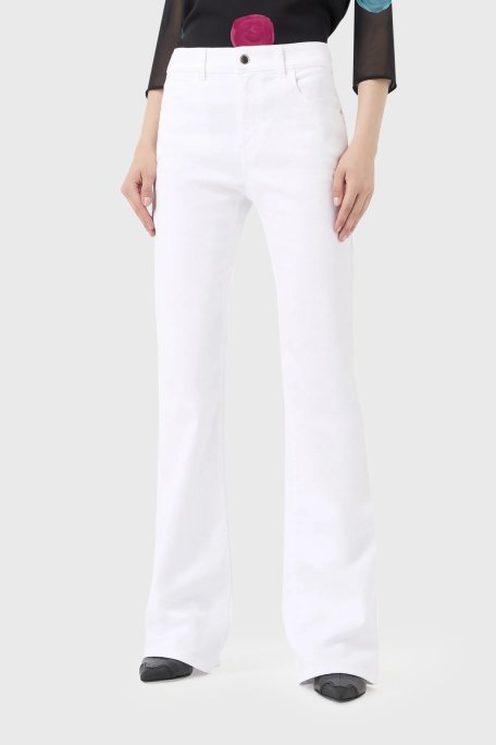 Emporio Armani J47 Pamuklu Regular Fit İspanyol Paça Jeans Bayan Kot Pantolon 8N2J47 2NV3Z 0100 BEYAZ - Emporio Armani