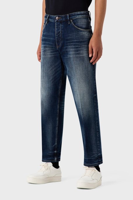 Emporio Armani J69 Streç Pamuklu Düşük Bel Loose Fit Boru Paça Jeans Erkek Kot Pantolon 6R1J69 1DQTZ 0942 KOYU MAVİ - Emporio Armani