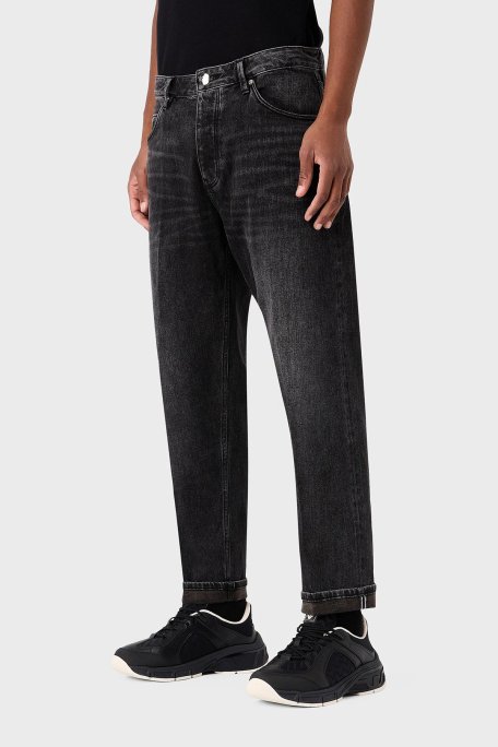 Emporio Armani J69 Streç Pamuklu Düşük Bel Loose Fit Boru Paça Jeans Erkek Kot Pantolon 6R1J69 1DQVZ 0006 SİYAH - Emporio Armani