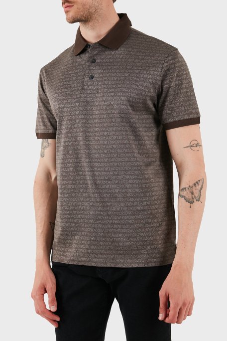 Emporio Armani Jakarlı % 100 Pamuk Düğmeli Erkek Polo Yaka T Shirt EM000788 AF12916 F6052 KAHVE - Emporio Armani
