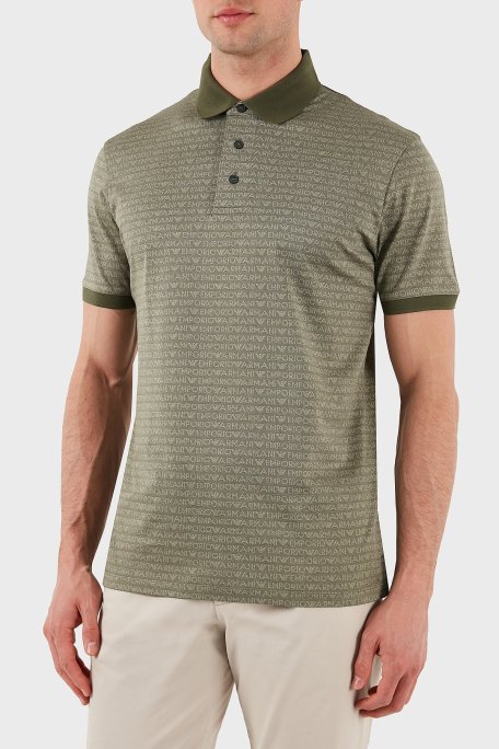 Emporio Armani Jakarlı % 100 Pamuk Düğmeli Erkek Polo Yaka T Shirt EM000788 AF12916 F7060 HAKİ - Emporio Armani