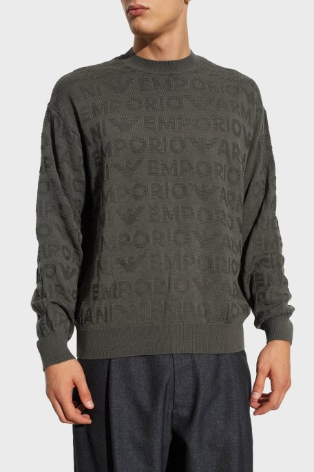 Emporio Armani Jakarlı % 100 Yün Regular Fit Bisiklet Yaka Erkek Kazak 6D1MXK 1MJNZ 06K0 HAKİ - Emporio Armani